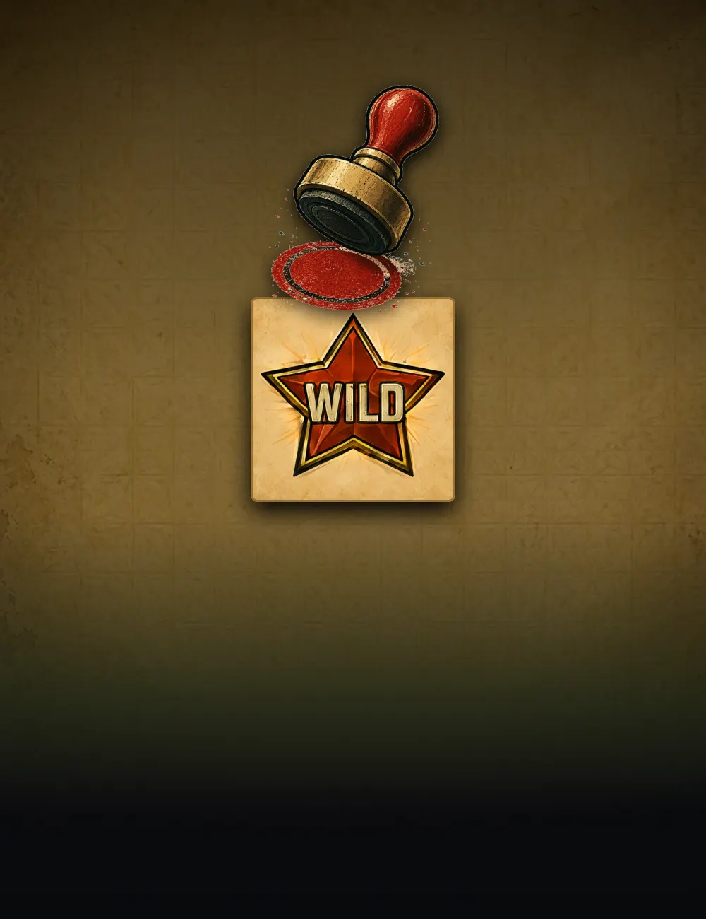 Comrade Cascade poster: the rubber-stamp mark on an office wall, with the game's red-star wild below it
